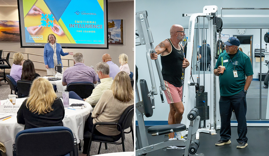 On the left, a CPA employee introduces a speaker to teach managers about