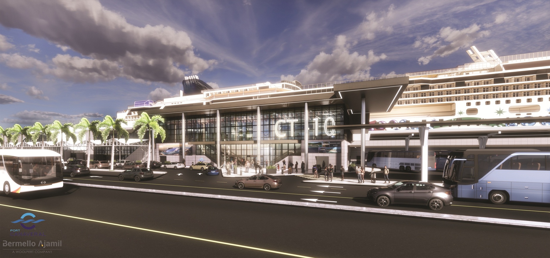 Rendering of Cruise Terminal 10 looking North West by Bermello Ajamil